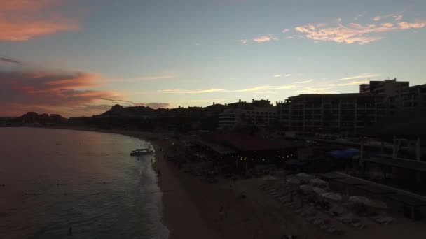 Aerial Shot Sunset Hotel Zone Los Cabos Baja California Sur — ストック動画