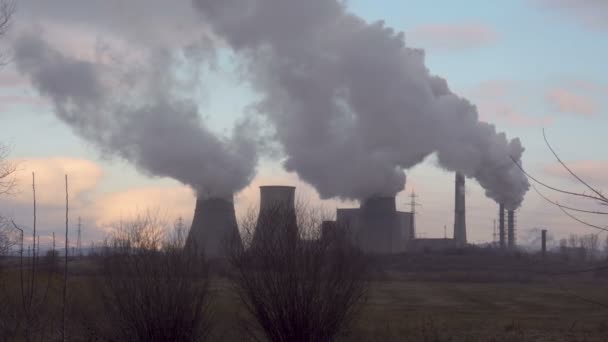 Factory Pipe Polluting Air Sunrise Smoke Chimneys Problems Environmental Ecological — Stock Video