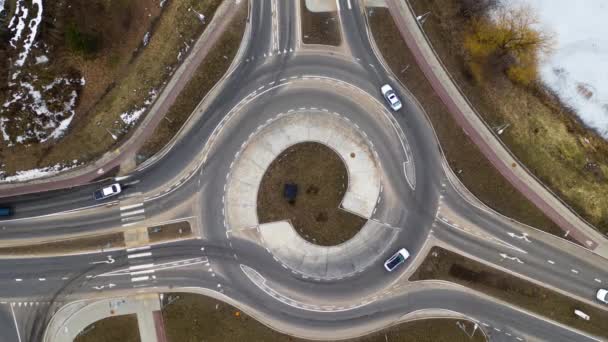Aerial Timelapse Roundabout Motor Vehicles Entering Exiting — Stock Video