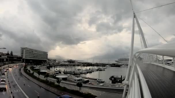 Východ Slunce Timelapse Hlavního Mořského Přístavu Ponta Delgada Velká Výletní — Stock video