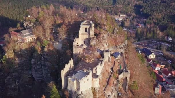 Aerial View Old Castle Ruins Germany Kurort Oybin — Wideo stockowe