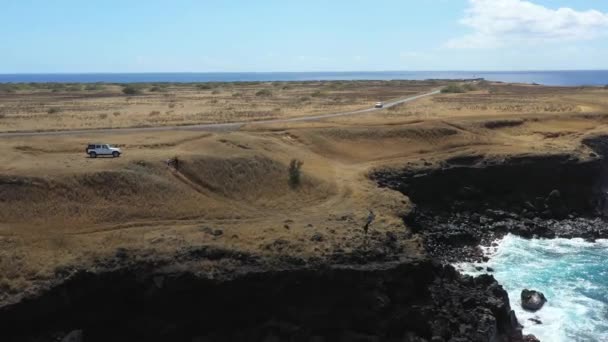 Luftaufnahme Der Klippen Der Küste Auf Big Island Hawaii Annäherungsschuss — Stockvideo