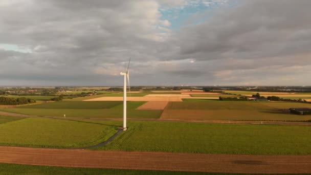 Windturbines Selama Matahari Terbenam Barat Daya Belanda Dynamic Udara Tembakan — Stok Video