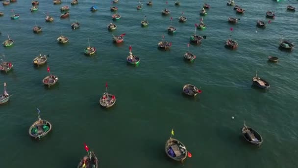 Tiro Aéreo Sobre Centenas Barcos Cônicos Tradicionais Barcos Pesca Arrasto — Vídeo de Stock