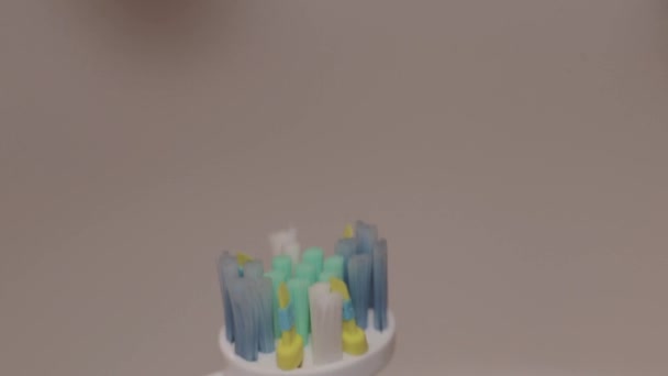 Plan Détaillé Dentifrice Menthe Superposé Sur Une Brosse Dents Électrique — Video