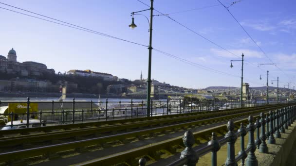 Tram Number Danube Buda Castle Background — Stock Video