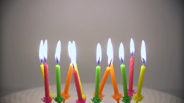 Candles Timelapse Twelve Colorful Birthday Candles Burning — Vídeo de stock