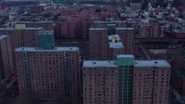 Drone Flyover New York City Harlem Neighborhood Dawn Daybreak Sunrise — Stock Video