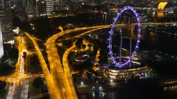 Ferris Wheel Cityscape Full Bright Lights Night Time — Stock Video