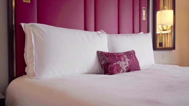 Modern Bedroom Interior Design White Walls Bed Pillows Concept Modern — Stock Video
