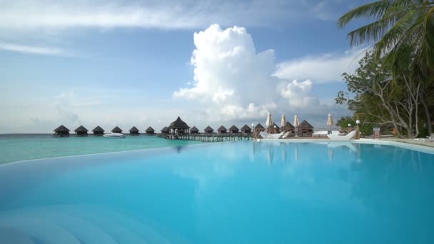 Όμορφη Πισίνα Maldives Άπειρο Δένει Τιρκουάζ Νερά Του Ινδικού Ωκεανού — Αρχείο Βίντεο