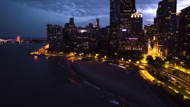 Hiperlapso Noite Cinematográfica Acima Lakeshore Chicago — Vídeo de Stock