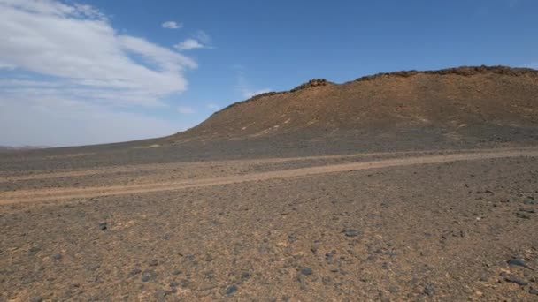 Pickup Truck Driving Hot Sahara Desert Morocco Shot Handheld Pan — Stock Video