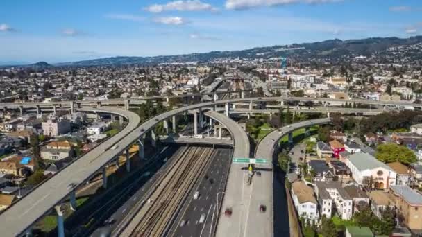 Aerial Hyperlapse Bay Area Junction Oakland Going San Francisco Freeway — Stock videók