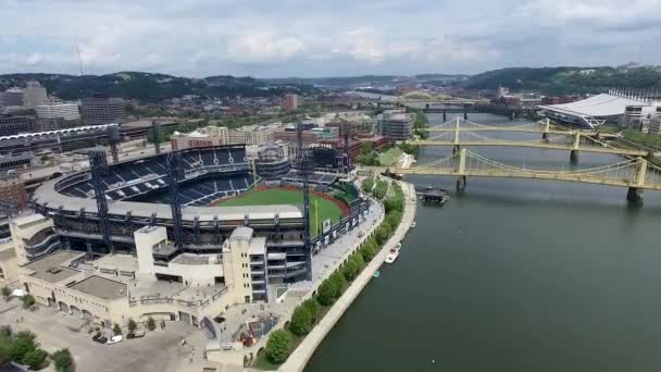 Antena Pod Wysokim Kątem Parku Pnc Przez Rzekę Allegheny Panoramy — Wideo stockowe