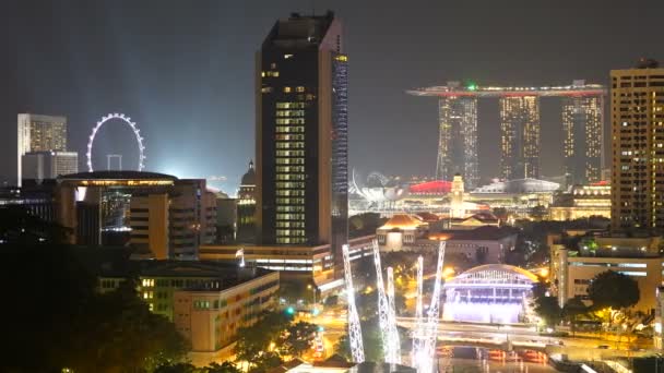 在新加坡的城市灯光下 时光流逝 夜间灯光 — 图库视频影像
