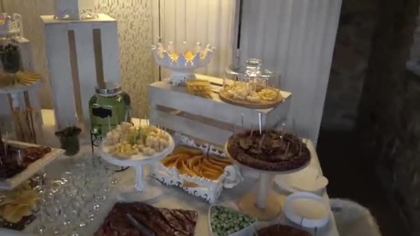 Close Video Festive Meat Buffet Different Assortment Meat Cheese Sliced — Stockvideo