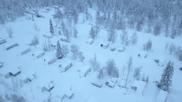 Camping Site Ski Resort Middle Winter Yllsjrvi Lapland Finland Aerial — Video Stock