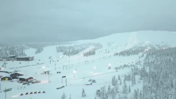Ski Resort Middle Winter Yllsjrvi Lapland Finland Aerial Shots Day — стокове відео