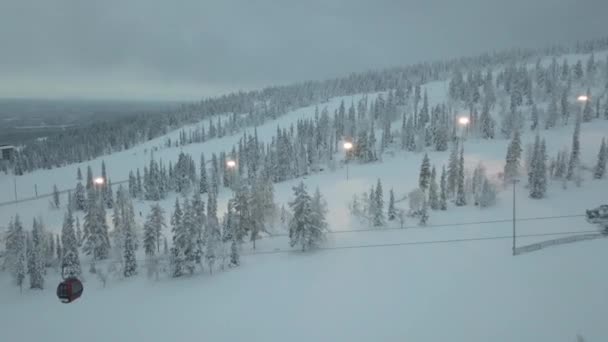 Ski Resort Middle Winter Yllsjrvi Lapland Finland Aerial Shots Day — стоковое видео