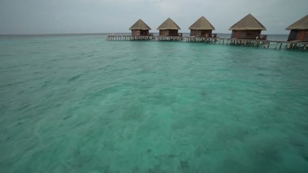Water Bungalows Beach Sunny Day — Stockvideo