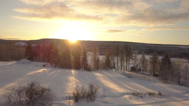 Small Rural Town Borgvattnet Sweden Next Frozen Lake Filmed Drone — Stock Video