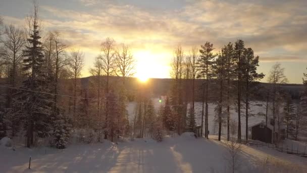 Small Rural Town Borgvattnet Sweden Next Frozen Lake Filmed Drone — Stock Video