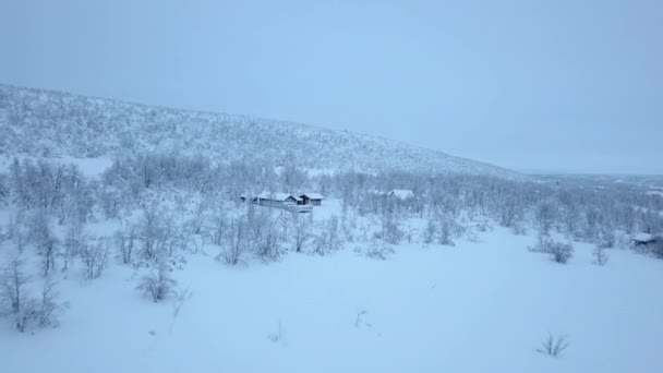 Otwarte Równiny Zimą Norwegii Pobliżu Granicy Szwecją Strzał Powietrza — Wideo stockowe