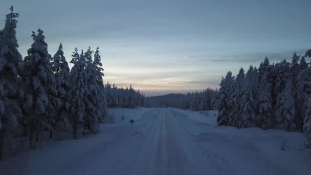 Road Covered Snow Hanhimaa Finland Shot Drone — Stock Video