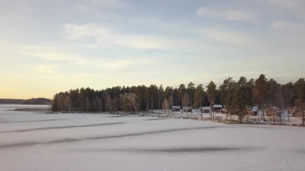 Frozen Lake Falun Sweden Cold Winter December Filmed Drone Dynamic — Stockvideo