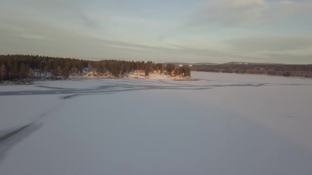 Frozen Lake Falun Sweden Cold Winter December Filmed Drone Dynamic — Stock videók