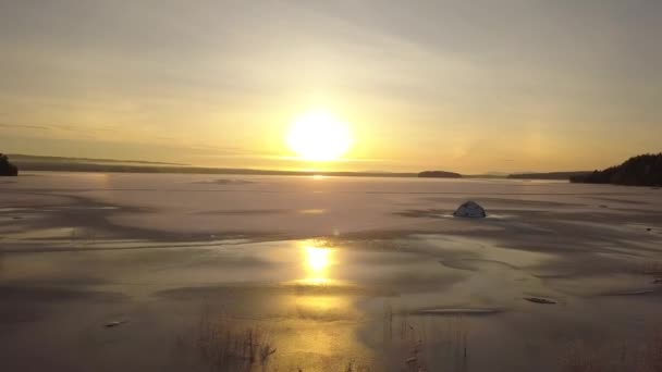 Frozen Lake Falun Sweden Cold Winter December Filmed Drone Dynamic — ストック動画