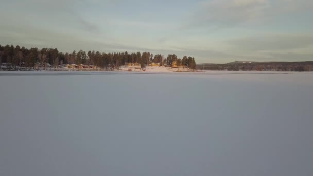 Frozen Lake Falun Sweden Cold Winter December Filmed Drone Dynamic — ストック動画