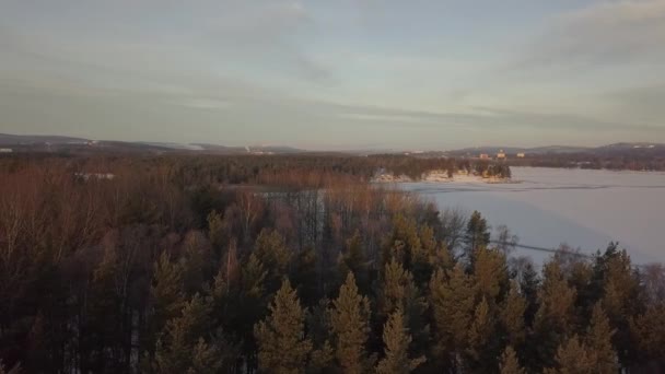Frozen Lake Falun Sweden Cold Winter December Filmed Drone Dynamic — Stock Video