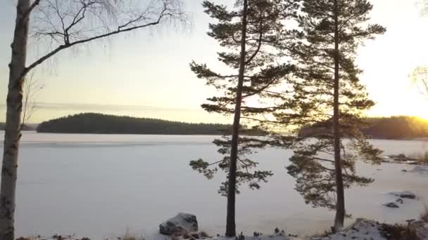 Frozen Lake Falun Sweden Cold Winter December Filmed Drone Dynamic — Stok video