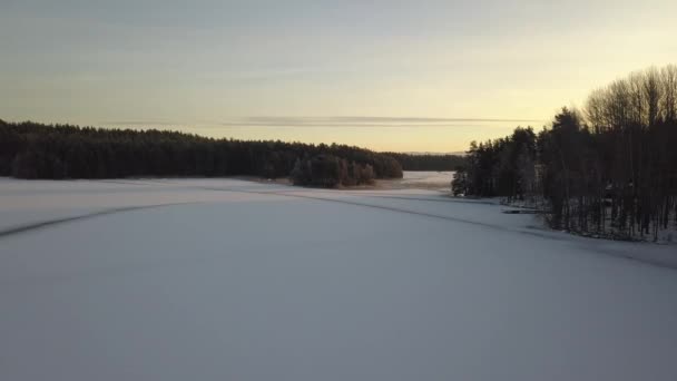 Frozen Lake Falun Sweden Cold Winter December Filmed Drone Dynamic — Video Stock