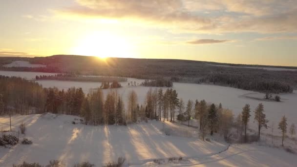 Small Rural Town Borgvattnet Sweden Next Frozen Lake Filmed Drone — стокове відео