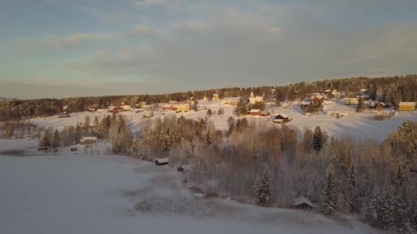 Small Rural Town Borgvattnet Sweden Next Frozen Lake Filmed Drone — Stock Video