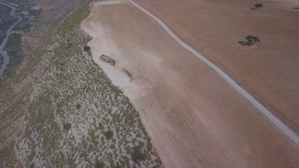 Luftaufnahme Einer Wüstenlandschaft Mit Feldweg — Stockvideo