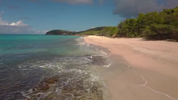 Aerial View Tropical Beach Waves Wash Shore — Video
