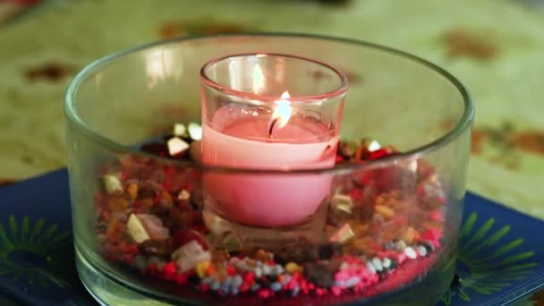 View Lit Pink Candle Aromatic Candle — Αρχείο Βίντεο