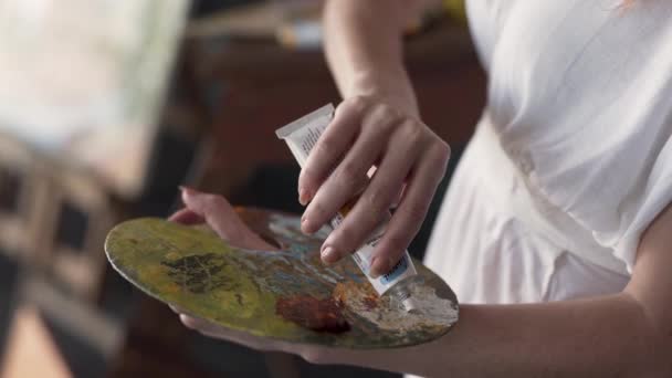 Vidéo Perdue Une Peintre Féminine Qui Mélange Une Peinture Partir — Video