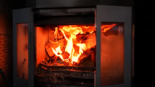 Slow Motion Fire Burning Stove — Vídeo de Stock