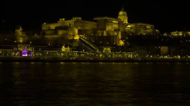 Budacastle Danube Fast Foward Night Shot — Stock Video