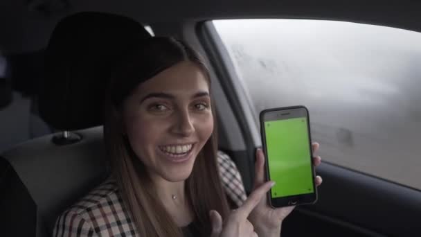 Woman Passenger Using Smartphone Car Journey — Video