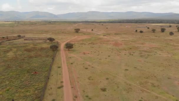 Roadtrip Motorbike Samburu Maasai Land Kenya Aerial Shots — Stock Video