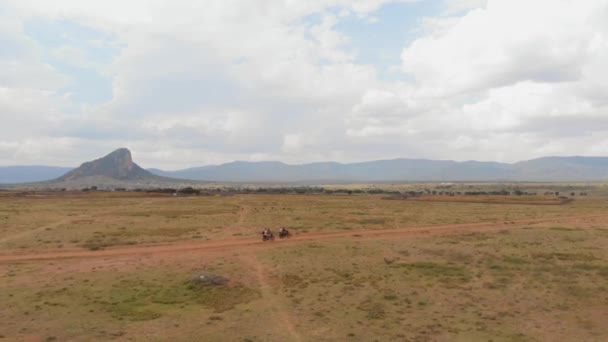 Roadtrip Motorbike Samburu Maasai Land Kenya Aerial Shots — Stock Video
