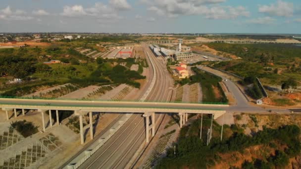 Madaraka Express Train Terminal Tracks Mombasa Kenya Aerial Shots Day — стокове відео