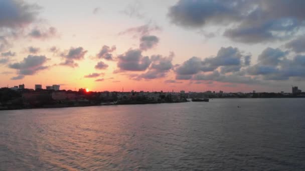 Sunset Old Port Town Mombasa Aerial Shots — Vídeo de stock