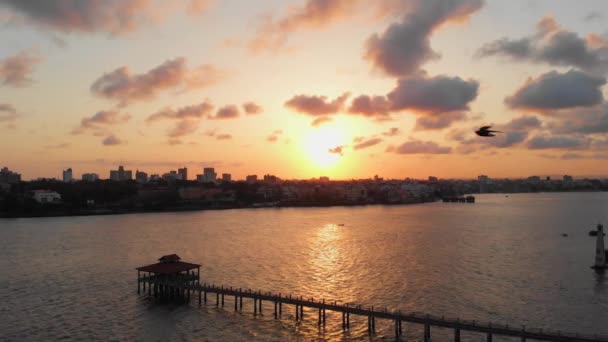 Sunset Old Port Town Mombasa Aerial Shots — Vídeo de stock